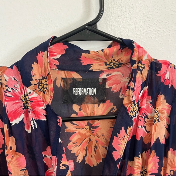 Reformation Navy and Pink Sheer Viscose Floral Mini Dress Size 0 - Picture 2 of 8
